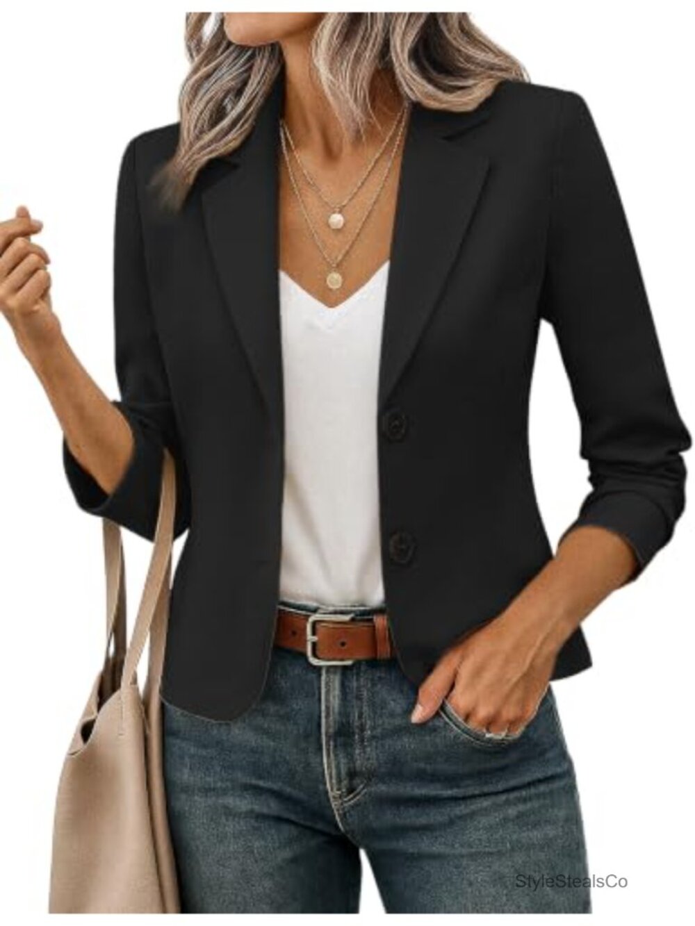 Women's Cropped Blazer Jacket Office Casual Suiting Notch Lapel Regular Fit S-XL
